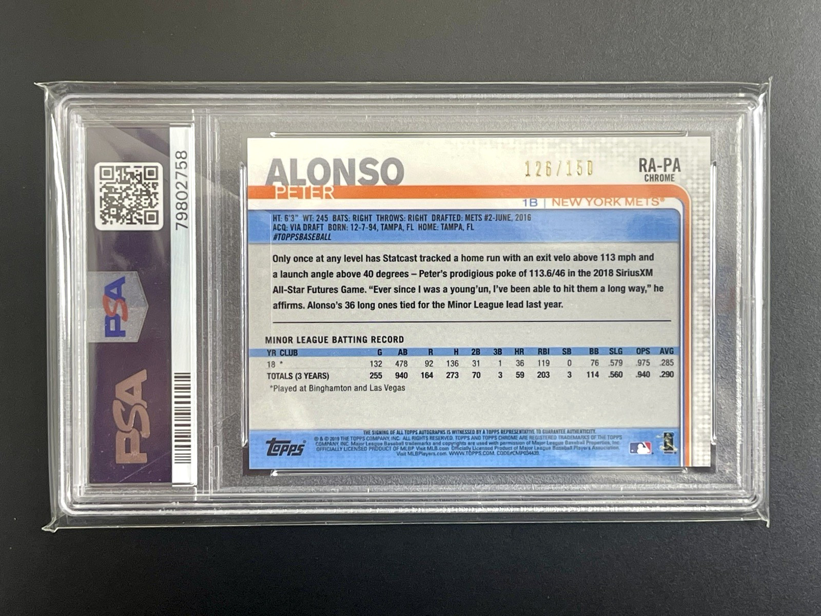 2019 Topps Chrome Pete Alonso #RA-PA Blue Wave AUTO ROOKIE PSA 10 GEM MINT /150 view 6