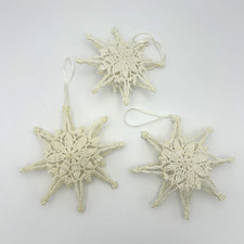 Set Of 3 Vintage 3D Crochet Lace Lg Snowflake Christmas Ornaments 5.5  Cottage