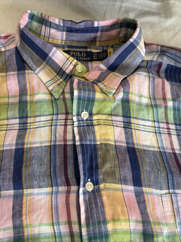Polo Ralph Lauren Men's Multicolor Plaid 3 XL Big 100% Linen