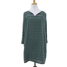 Madewell Silk Shift Mini Dress Womens S Green Starland Notched Neck Bell Sleeves