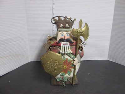 Vintage Metal Tea Light Candle Holder Nutcracker Guard with Axe & Sheild 10x6