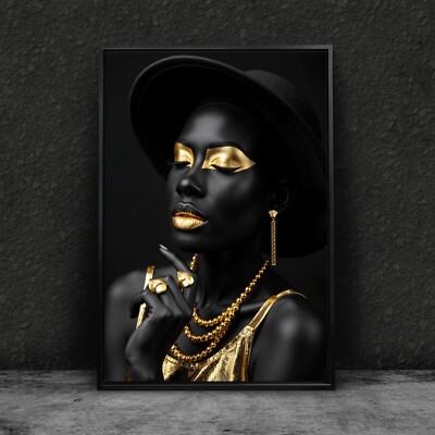   Wandbild, MODE FRAU, GOLD MAKE-UP,  Acrylglas, Leinwand oder Poster, Wand Deko