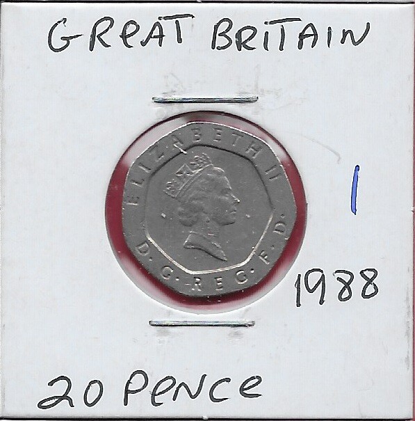 イギリス 1988年 20ペンス硬貨 GREAT BRITAIN 20 PENCE 1988 ELIZABETH II,7 SIDED COIN,YOUNG BUST
