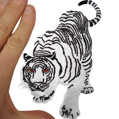 Weißer Tiger Aufbügeln Aufnähen Tuch Tier Katze Löwe Panther bestickt Abzeichen