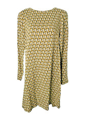H&M Shift Dress Size 6 Long Sleeved Geometric Print Keyhole Button Back