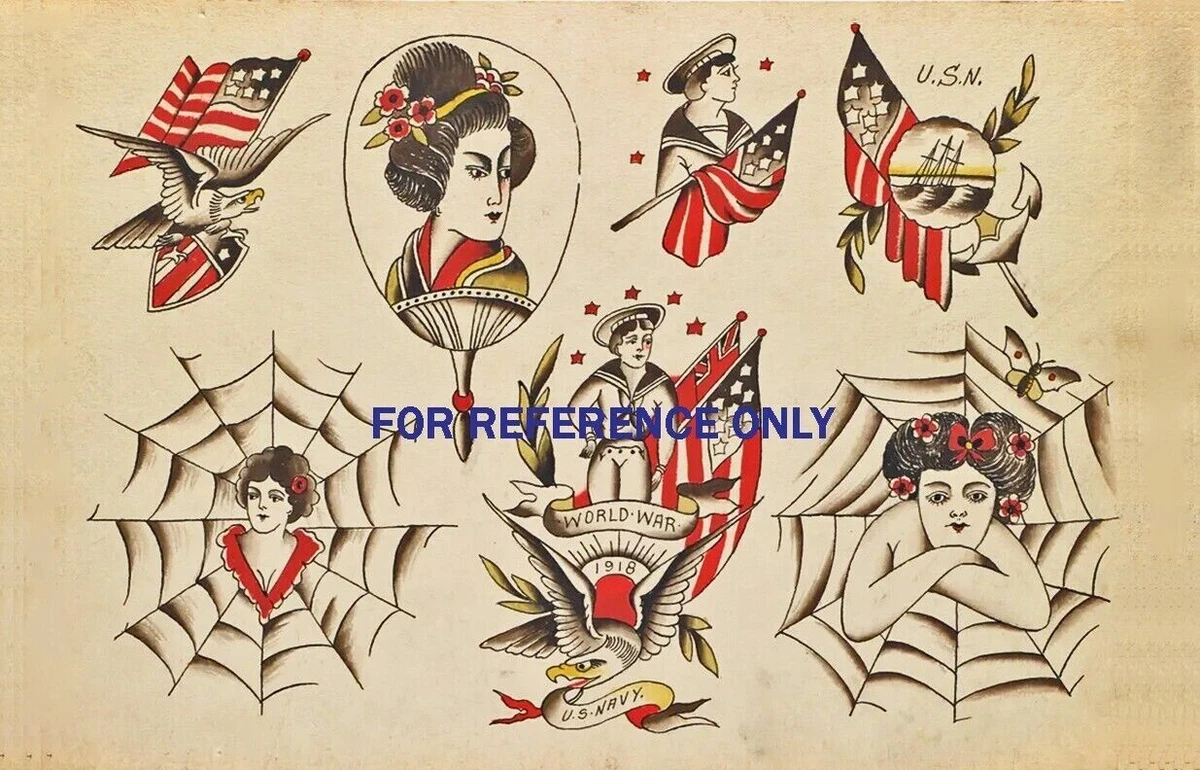 VINTAGE 1918 US Flag Eagle US Navy World War Sailor Colored TATTOO Flash  Print | eBay