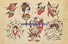VINTAGE 1918 US Flag Eagle US Navy World War Sailor Colored TATTOO Flash Print