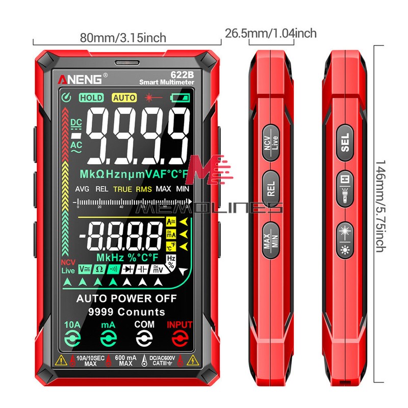 ANENG 622B Digital Smart Multimeter Auto Range DC/AC Meter Infrared Laser  Lamp