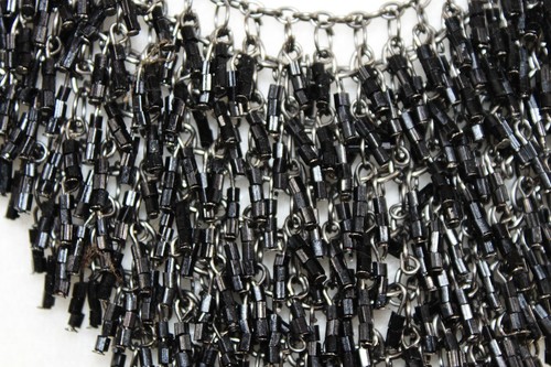 NWOT Gorgeous Black Beaded Triangle Choker Necklace 9-11 in Drop Chain - Picture 3 of 5