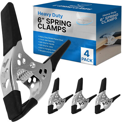 4 Pack 6'' Spring Clamp Large Heavy Duty Spring Metal Black - 2.5'' Jaw Opening