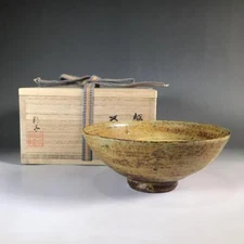 Tea Bowl Echizen Ware Tsubakigama Ayako Goshima Hakeme Hira Chawan w/Box Utensil