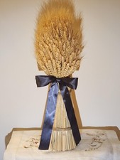 Vtg Natural Dried Wheat Stalks Bouquet with a bow /Floral/ Decore/Fall Harvest