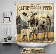 Farmhouse Farm Animal Cattle Rustic Barn Shower Curtain Set for Bathroom Decor