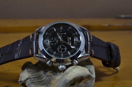 PULSERA RELOJ 22 20 18MM FERUS III MARRÓN PIEL AUTÉNTICA EN RELIEVE MA CORREA VINTAGE CINTA - Imagen 2 de 12