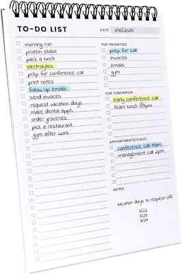 To Do List Notepad: with Multiple Functional Sections - 6.5 X 9.8'' 60 Sheets - S