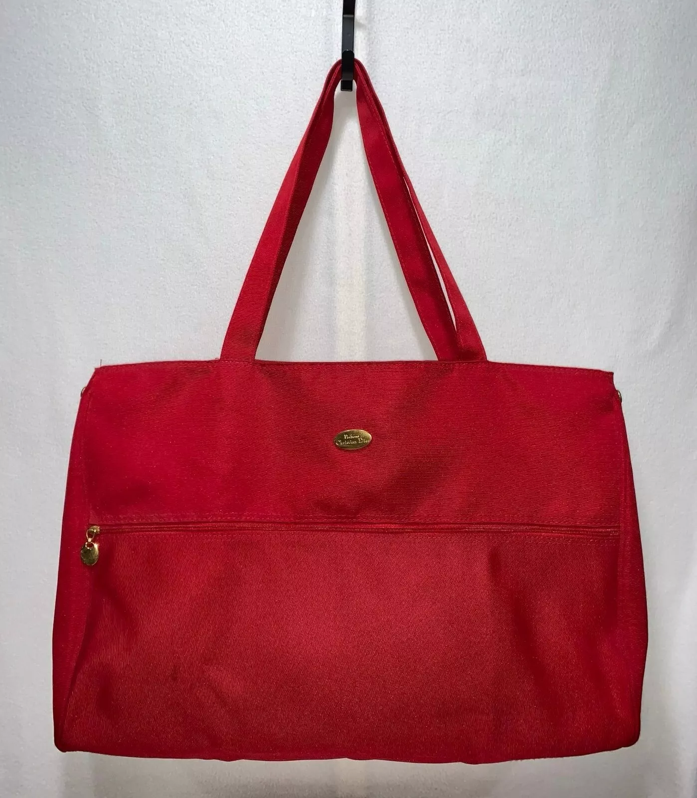 Sac fourre tout vintage Christian Dior parfums toile rouge blanc or