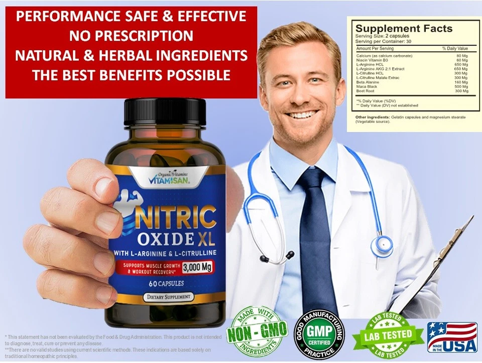 Бустер оксида азота L-аргинин, L-цитруллин 3000 мг 120 капсул САМАЯ ВЫСОКАЯ ПОТЕНЦИЯ  - Изображение 3 из 4