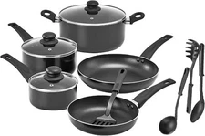 12 sets of pots and pans with tableware, scratch-proof, black.