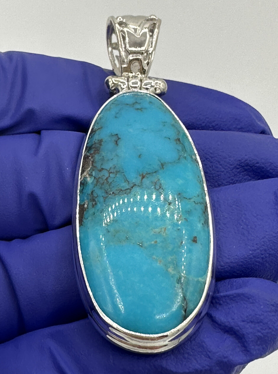 Unique Solid Sterling Silver 925 Long Oval Blue T… - image 4