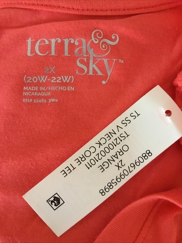 TERRA & SKY SEMI-FITTED V-Neck Stretchy Soft Orange Short Sleeve T-Shirt Sz 2X - Picture 6 of 8