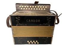 Vintage Candor Button Accordion – Working, Needs Tuning + Service, Black/Gold