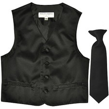 New Boy Kid's formal Tuxedo Vest Waistcoat  Necktie Black US sizes 2-14 wedding