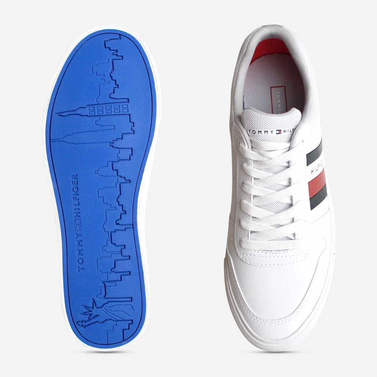 Tommy Hilfiger White Core Cupsole Shoes with Blue Sole