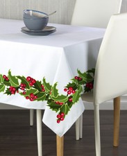 Christmas Holly Border Tablecloths - Assorted Sizes