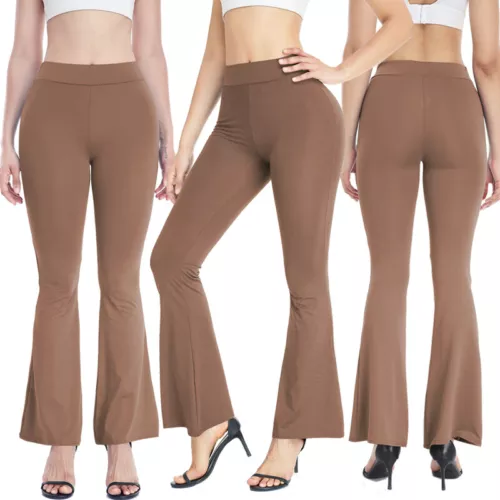 Pantaloni da yoga da donna svasati gambe stretch fondo campana rialzata salotto colori solidi - Foto 8 di 10
