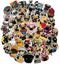 50 Pcs Cute Funny Pug Waterproof Vinyl Stickers Decals for Water Bottles Lapt...