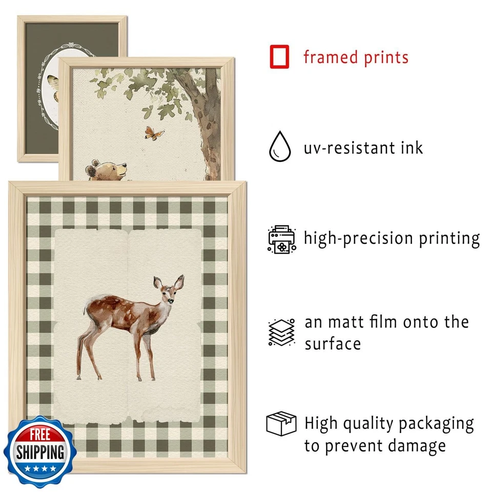 Arte de pared para guardería enmarcado de bosque 16 piezas decoración, vintage bebé niña y niño enfermero Foto 3 de 4