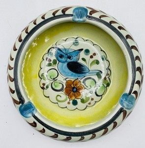 Tonala Mexico Pottery Ashtray / Dish Hand Signed & Painted Folk Art Owl