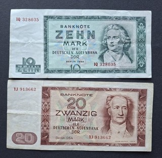 DDR GELDSCHEINE 10 MARK und 20 MARK 1964 TOPP ZUSTAND siehe Fotos!