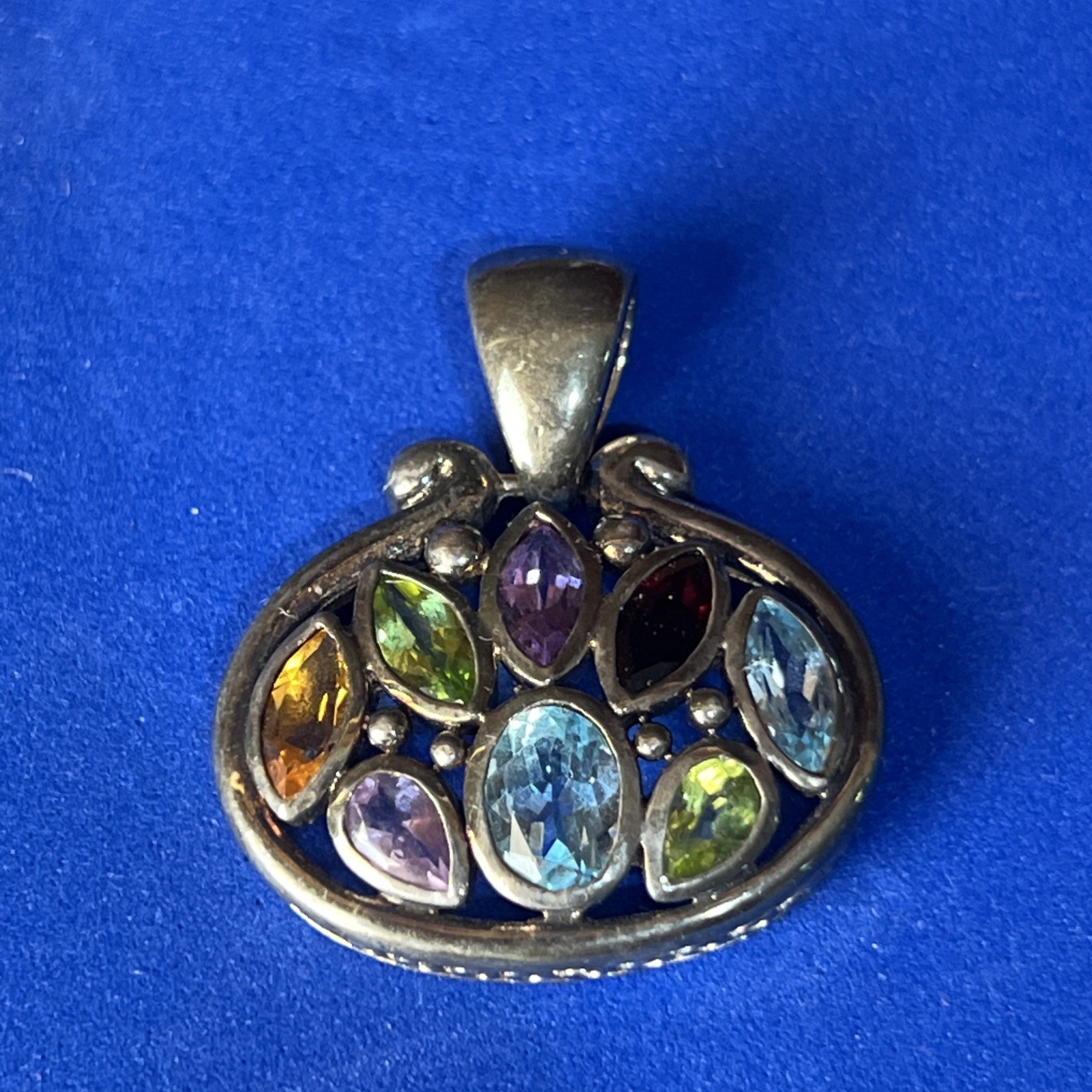 .925 Solid Sterling Silver Large Multi Gemstone S… - image 1