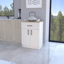 Cope kitchen Pantry in melamine with 2 doors and 1 drawer, ivory/ natural Oak