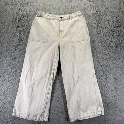 Universal Thread Jeans Women's 10 Beige Cotton Denim Cropped Workwear Stretch
