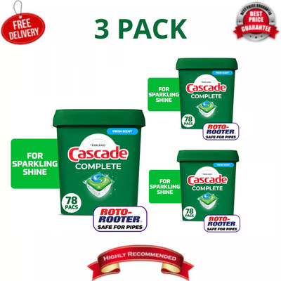 Cascade Complete Dishwasher Pods ActionPacs Fresh Scent 78 Count, 3 Pack
