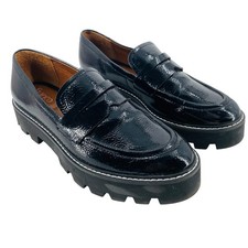 Franco Sarto Black textured patent leather lug sole loafers size 9 Balin