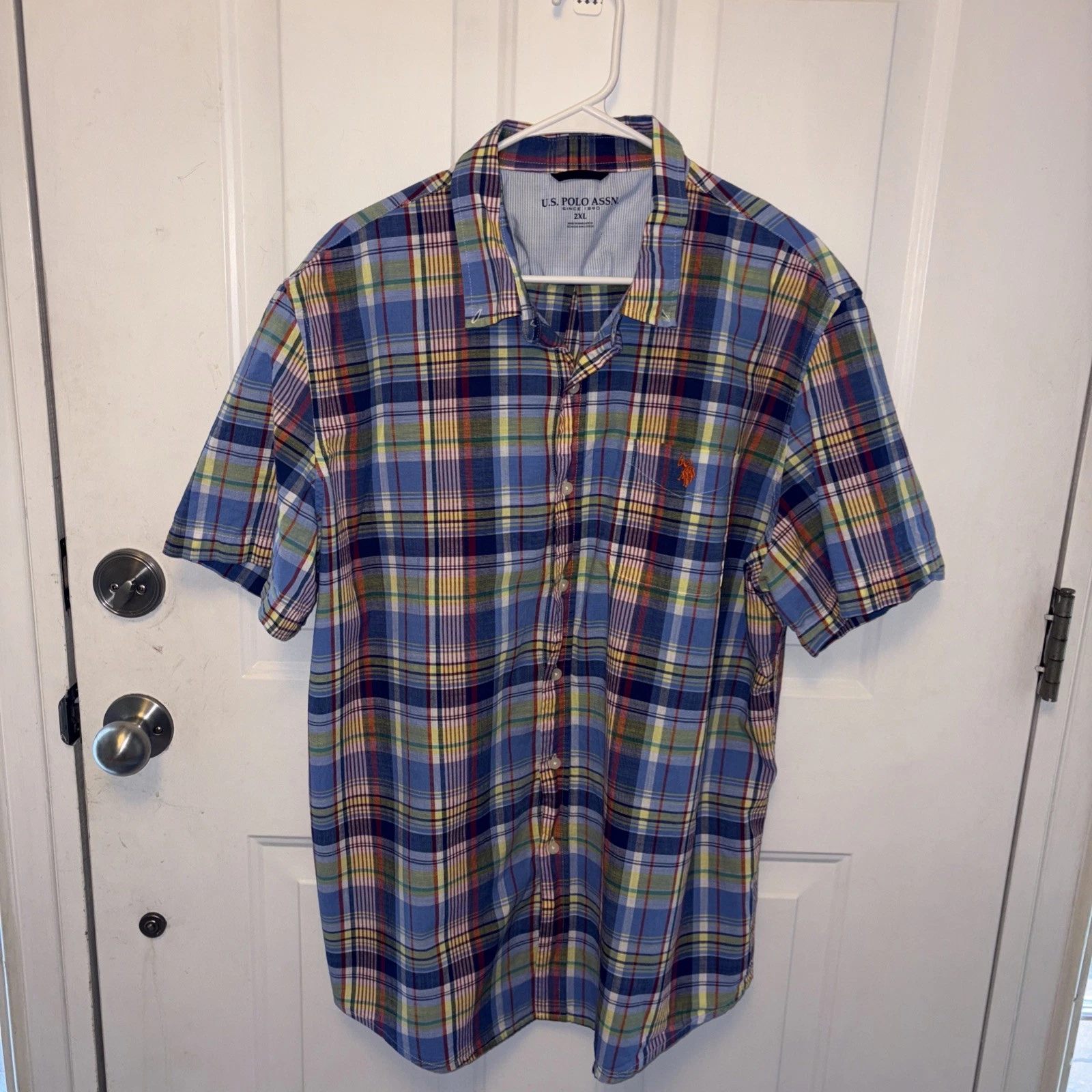 U.S. Polo Association Blue Multi Striped Short Sleeve Button Up Shirt Size 2XL
