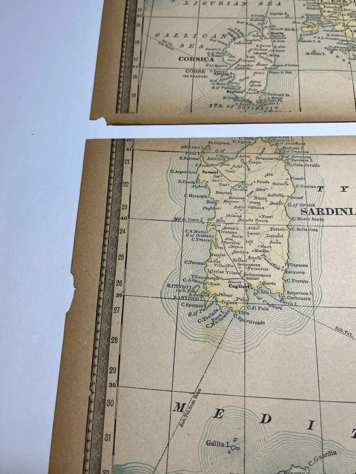 Atlas de biblioteca Rand-McNally 1894 mapa de ITALIA de 2 piezas de 1894 VER FOTOS y DESCRIPCIÓN Foto 3 de 4