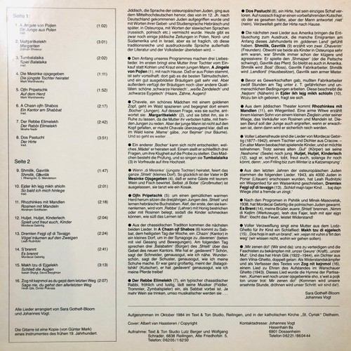 Sara Gothelf-Bloom, Johannes Vogt - Huljet, Huljet, Kinderlech - Jiddische Liede - Bild 2 von 3