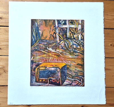 Esteban Fekete, original color woodcut autographed WVZ 482, 35.5 x 37.5 cm