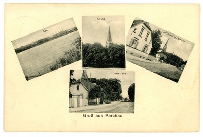 AK Gruß aus Parchau See Kirche Dorfstrasse Dorfplatz Burg b. Magdeburg D39