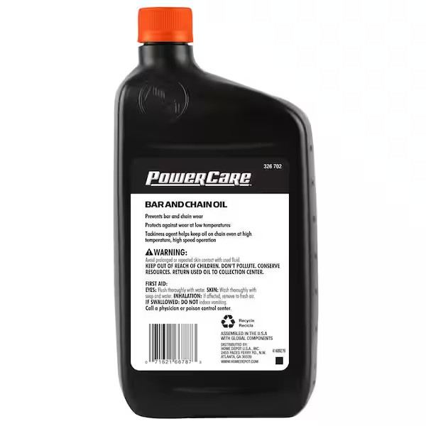 Powercare 1 Quart Bar and Chain Oil, Premium 0.25 Gallon Lubricant Chainsaws,