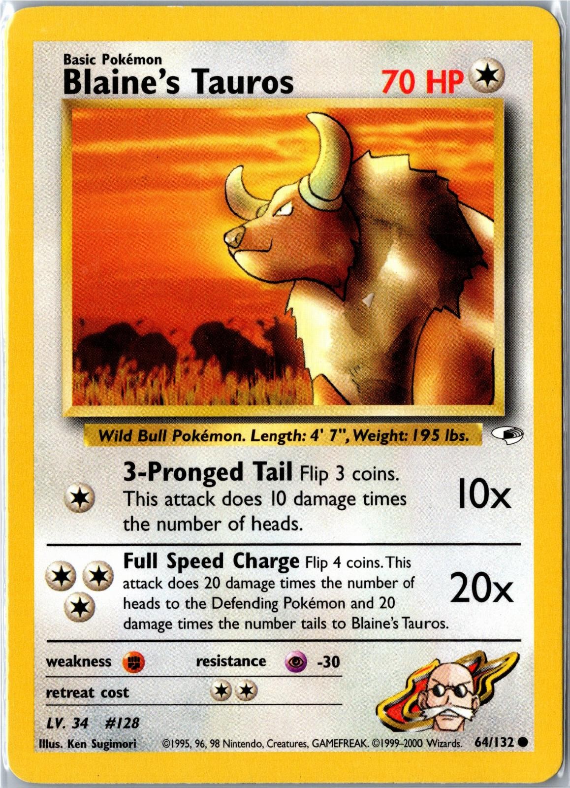 Pokemon Card - Blaine's Tauros 64/132 Gym Heroes Common Unlimited MP