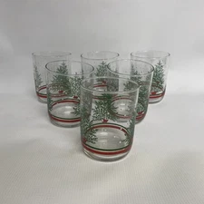 Set Of 6 Libbey Drinking Glasses Christmas Tree Holiday Pattern Vintage Glasses