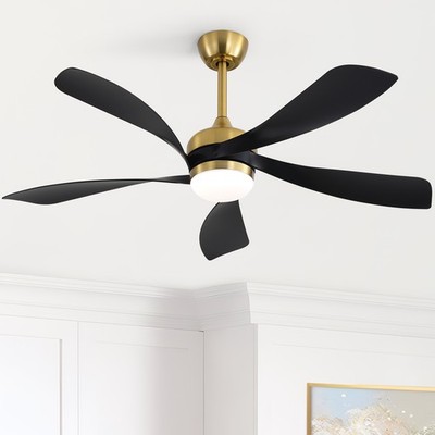 Gold+Black 52in Ceiling Fan w/ Stepless Dimmable Light Timer.Reversible 6 Speeds