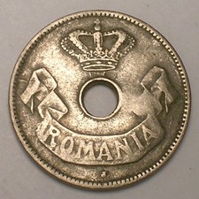 1906 J Romania Romanian 10 Bani Crowned Center Hole Coin Bent