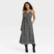 Women's Smocked Sundress Universal Thread Black/Cream Speckled Print L NWT