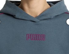 PUMA WOMENS FLEECE LINED HOODIE EMBROIDERED LOGO SWEATSHIRT BLUE Medium NWT